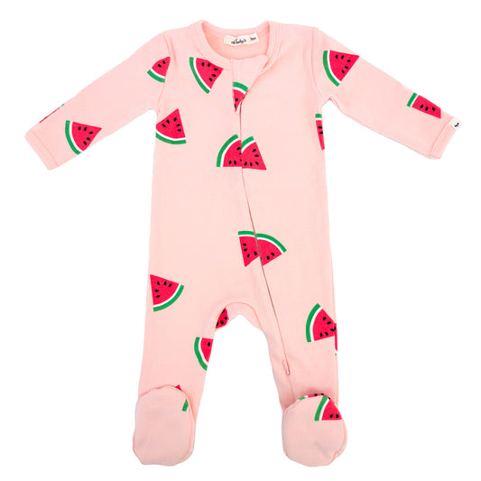 Watermelon Print Zipper Footie