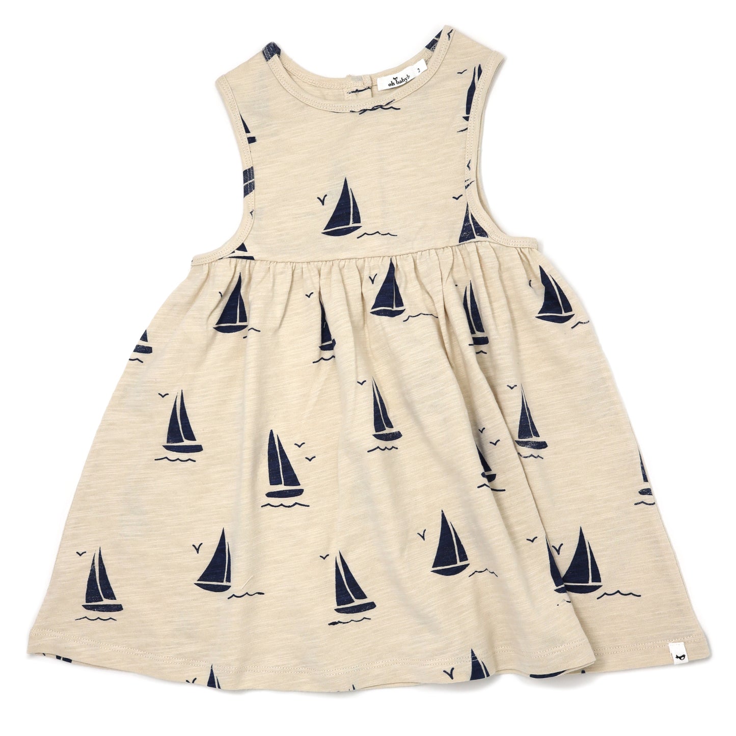 Navy Sailboat Print Slub Tank Dress