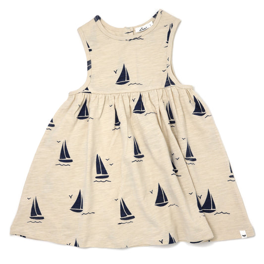 Navy Sailboat Print Slub Tank Dress