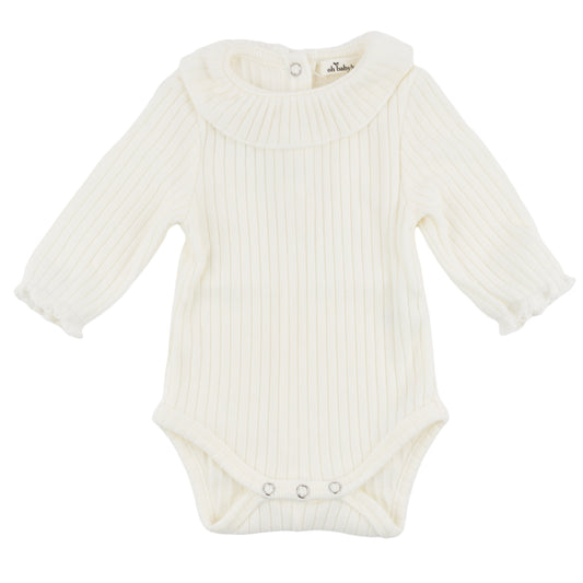 Wide Rib Fuzzy Sweater Knit Ruffle Neck Onesie