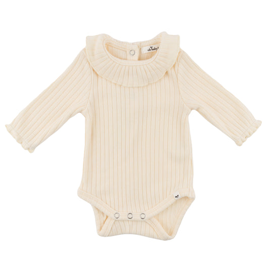 Wide Rib Fuzzy Sweater Knit Ruffle Neck Onesie