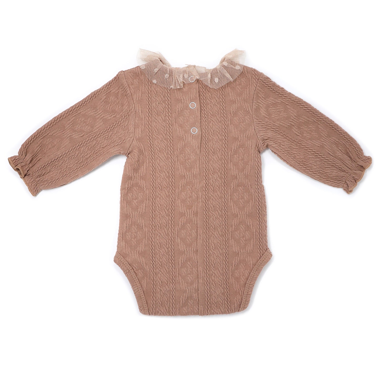 Ruffle Dotted Mesh Collar Puckered Onesie