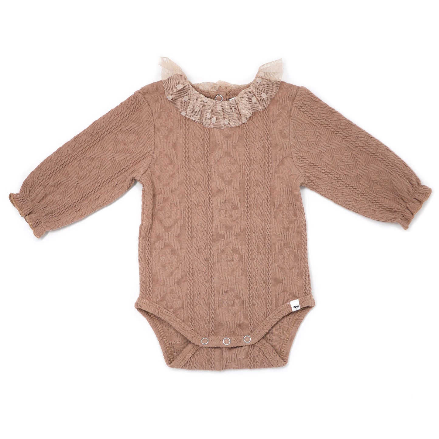 Ruffle Dotted Mesh Collar Puckered Onesie