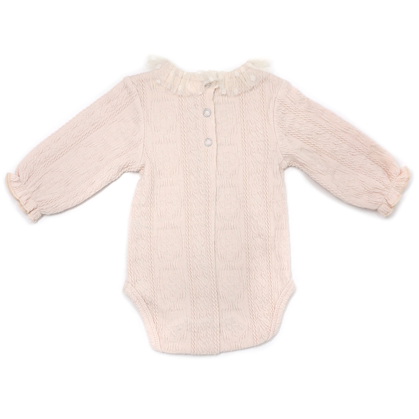 Ruffle Dotted Mesh Collar Puckered Onesie