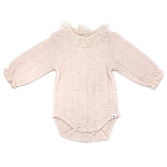 Ruffle Dotted Mesh Collar Puckered Onesie