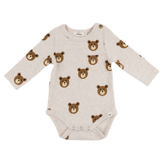 Teddy Bear Face Print Pocket Onesie