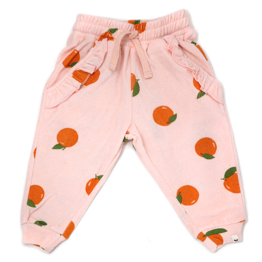 Orange Print Ruffle Pocket  Jogger